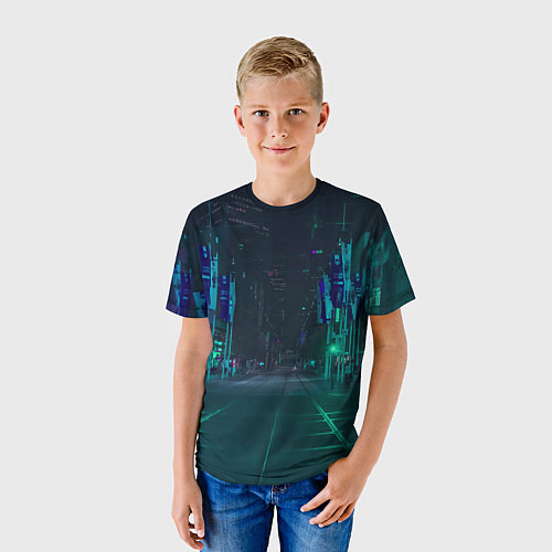 Детская футболка Неоновая ночная улица / 3D-принт – фото 3