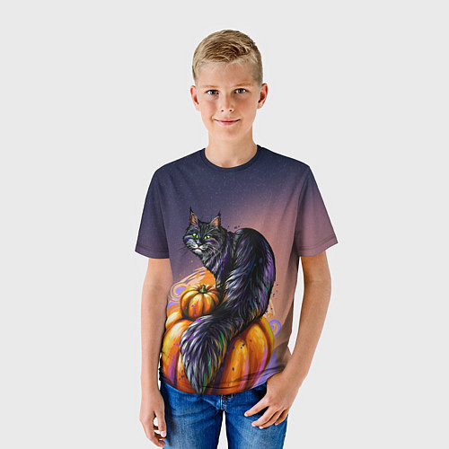 Детская футболка Кот на тыкве / 3D-принт – фото 3