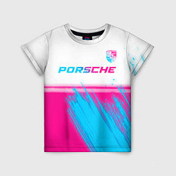 Футболка детская Porsche neon gradient style: символ сверху, цвет: 3D-принт