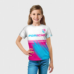 Футболка детская Porsche neon gradient style: символ сверху, цвет: 3D-принт — фото 2