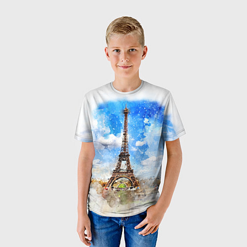 Детская футболка Париж Эйфелева башня рисунок / 3D-принт – фото 3