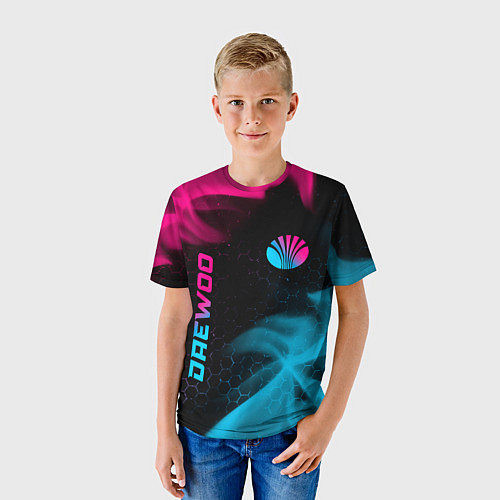 Детская футболка Daewoo - neon gradient: надпись, символ / 3D-принт – фото 3