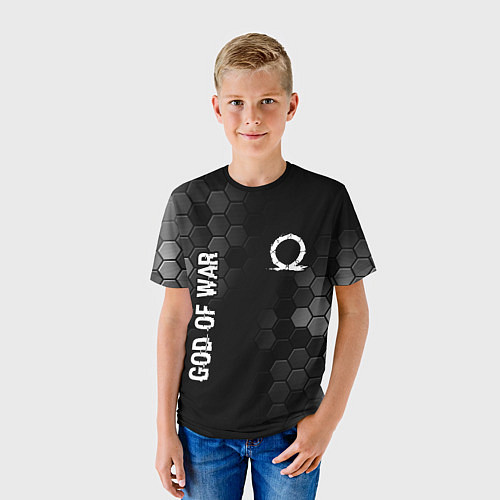Детская футболка God of War glitch на темном фоне: надпись, символ / 3D-принт – фото 3