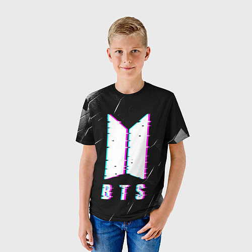 Детская футболка BTS - Неоновый логотип / 3D-принт – фото 3