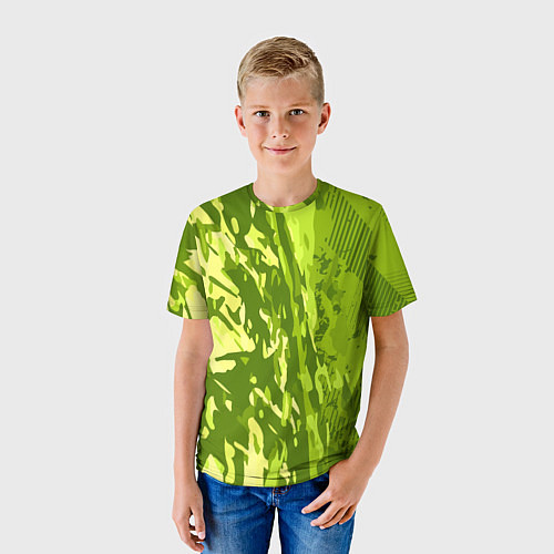 Детская футболка Зеленый абстрактный камуфляж / 3D-принт – фото 3