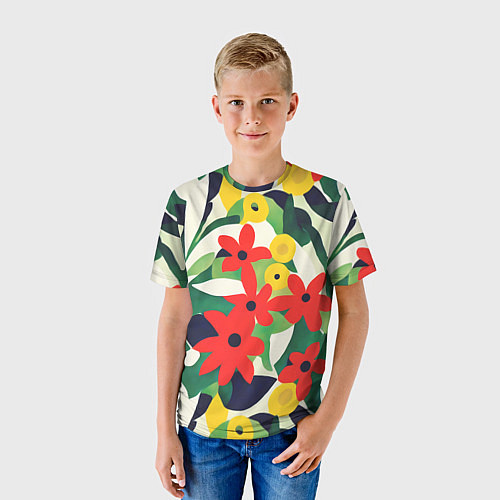 Детская футболка Цветочный яркий паттерн / 3D-принт – фото 3