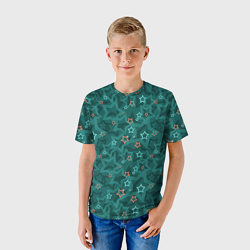 Детская футболка Темный бирюзовый узор со звездами / 3D-принт – фото 3