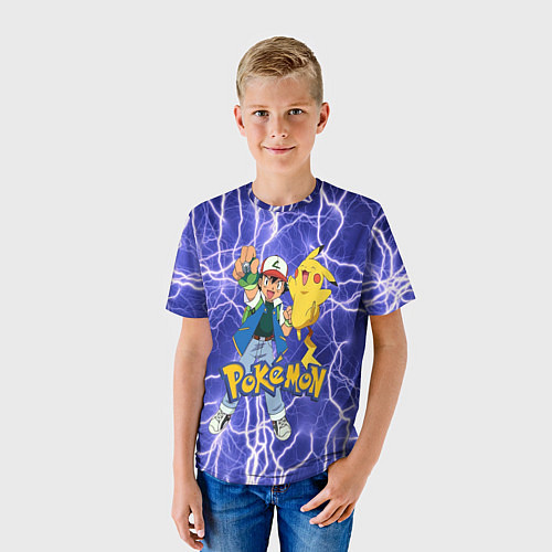 Детская футболка Эш Кетчум показывает свой значок / 3D-принт – фото 3