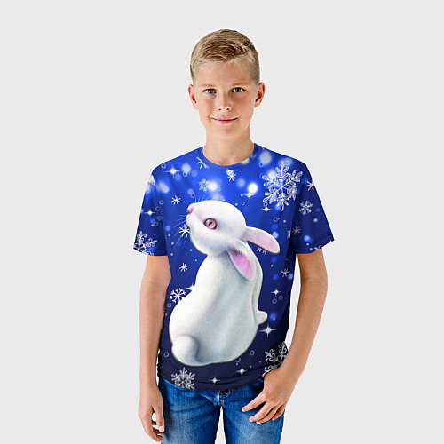 Детская футболка Белый кролик в снежинках / 3D-принт – фото 3