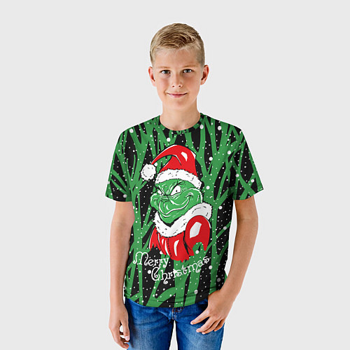 Детская футболка Santa Claus, Grinch - Christmas thief / 3D-принт – фото 3