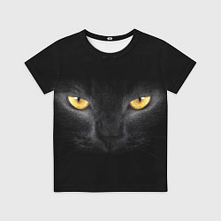 Футболка детская Чёрная кошка с оранжевыми глазами, цвет: 3D-принт