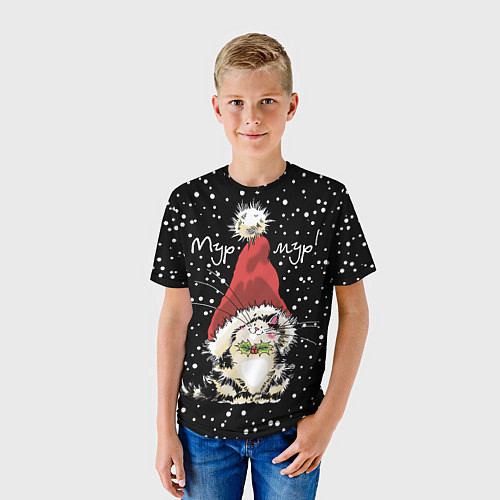 Детская футболка Мур-мур! Котенок в красной шапке / 3D-принт – фото 3