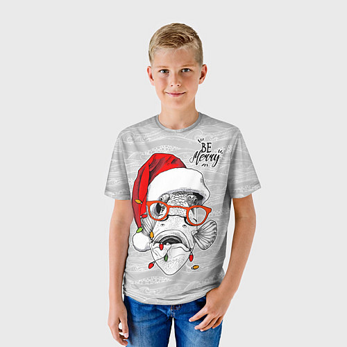 Детская футболка Be merry, fish with red glasses / 3D-принт – фото 3