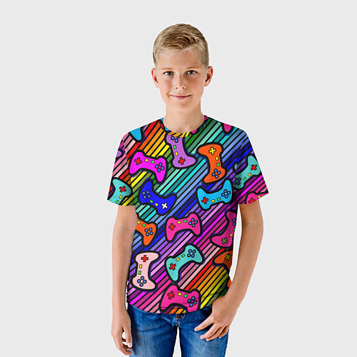 Детская футболка Многоцветные полоски с джойстиками / 3D-принт – фото 3