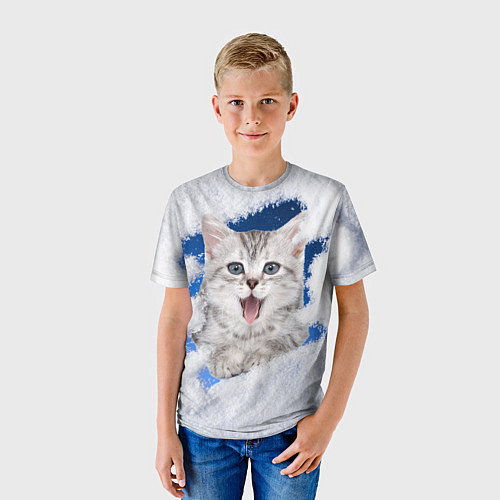 Детская футболка Котёнок в снегу / 3D-принт – фото 3