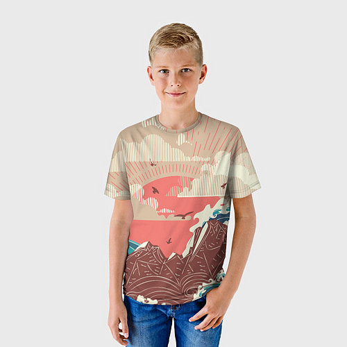 Детская футболка Большие океанские волны и скалистый остров на зака / 3D-принт – фото 3