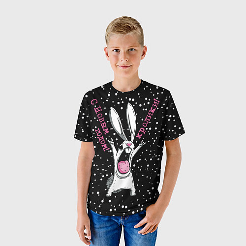 Детская футболка С новым годом, кролики, год кролика 2023 / 3D-принт – фото 3