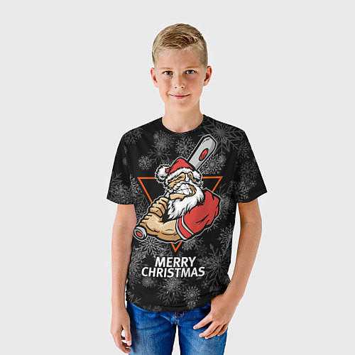Детская футболка Merry Christmas! Cool Santa with a baseball bat / 3D-принт – фото 3