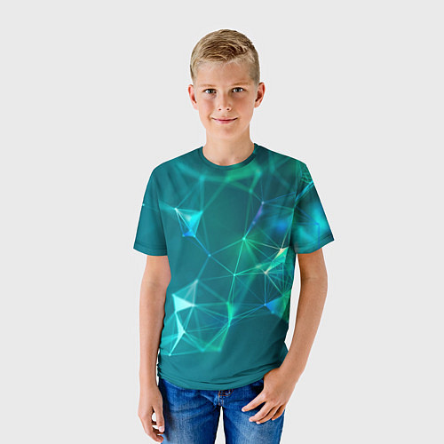 Детская футболка Геометрическая конструкция на бирюзовом фоне / 3D-принт – фото 3