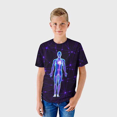 Детская футболка Неоновый человек в нейросети / 3D-принт – фото 3
