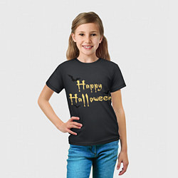 Футболка детская Happy Halloween надпись с летучими мышами, цвет: 3D-принт — фото 2