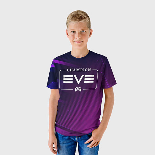 Детская футболка EVE gaming champion: рамка с лого и джойстиком на / 3D-принт – фото 3