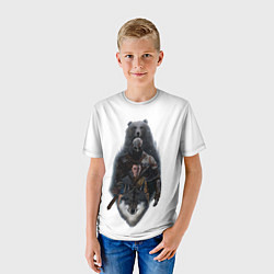Футболка детская Кратос медведь и Атрей волк GoW Ragnarok, цвет: 3D-принт — фото 2