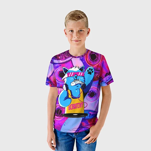 Детская футболка DJ Scratchy in pink glasses / 3D-принт – фото 3