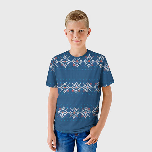 Детская футболка Вязанный синий классический стиль / 3D-принт – фото 3
