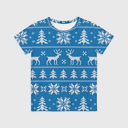 Футболка детская Рождественский синий свитер с оленями, цвет: 3D-принт
