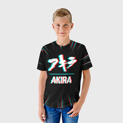 Детская футболка Символ Akira в стиле glitch на темном фоне / 3D-принт – фото 3