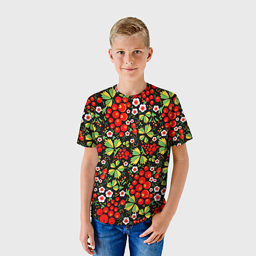 Детская футболка Русские узоры - цветы и ягоды / 3D-принт – фото 3