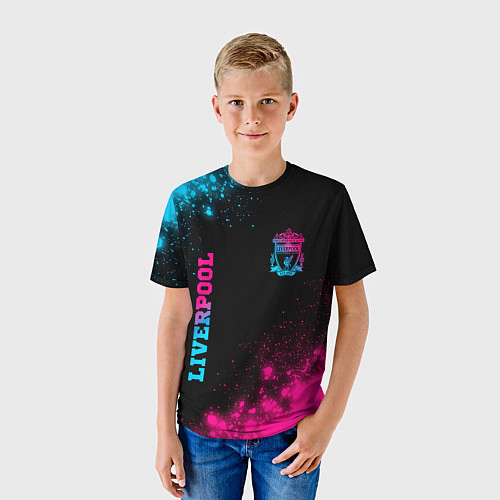 Детская футболка Liverpool - neon gradient: надпись, символ / 3D-принт – фото 3