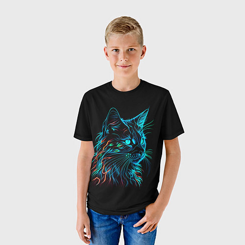Детская футболка Неоновый котик / 3D-принт – фото 3