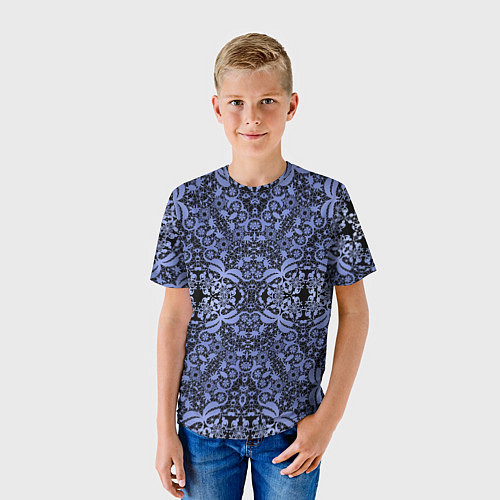 Детская футболка Ажурный модный кружевной синий узор / 3D-принт – фото 3