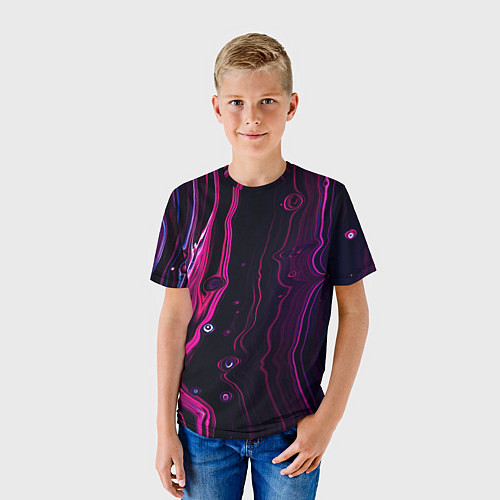 Детская футболка Фиолетовые линии песка во тьме / 3D-принт – фото 3