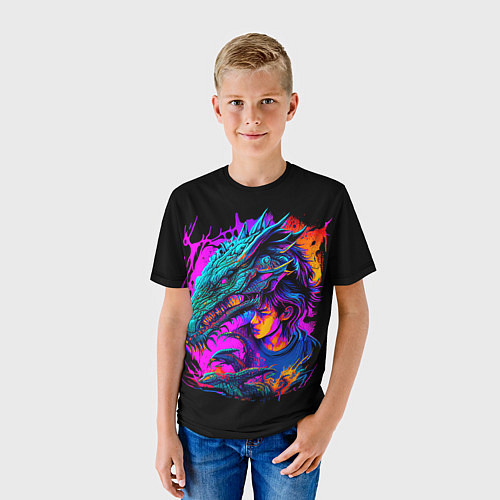 Детская футболка Дракон и девушка - поп арт / 3D-принт – фото 3