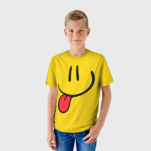 Детская футболка Весёлый смайлик дразнится / 3D-принт – фото 3