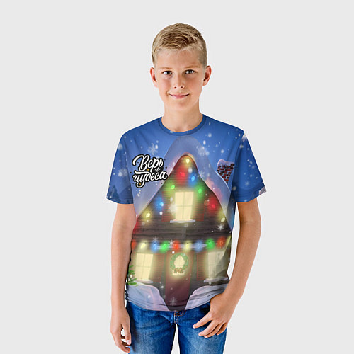 Детская футболка Праздничный новогодний дом с гирляндами / 3D-принт – фото 3