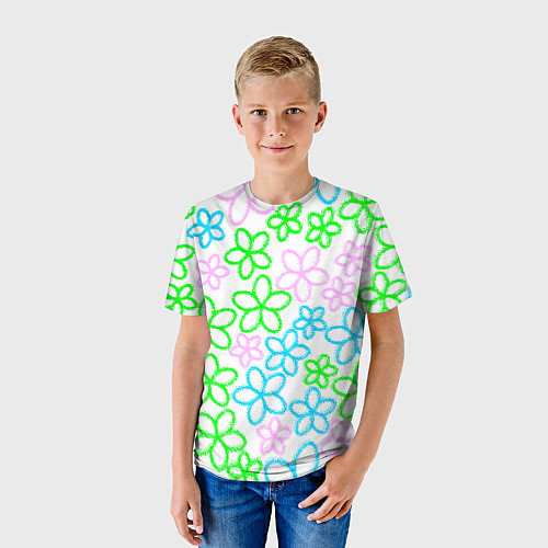 Детская футболка Цветочные узоры - паттерн / 3D-принт – фото 3