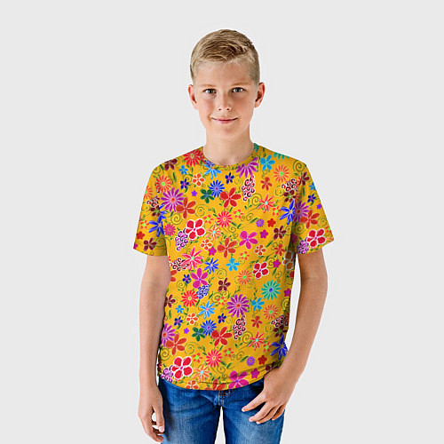 Детская футболка Нарисованные цветы - орнамент / 3D-принт – фото 3