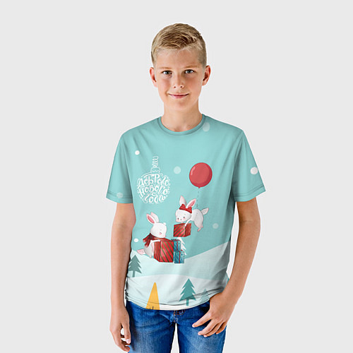 Детская футболка Зайцы упаковывают подарки / 3D-принт – фото 3
