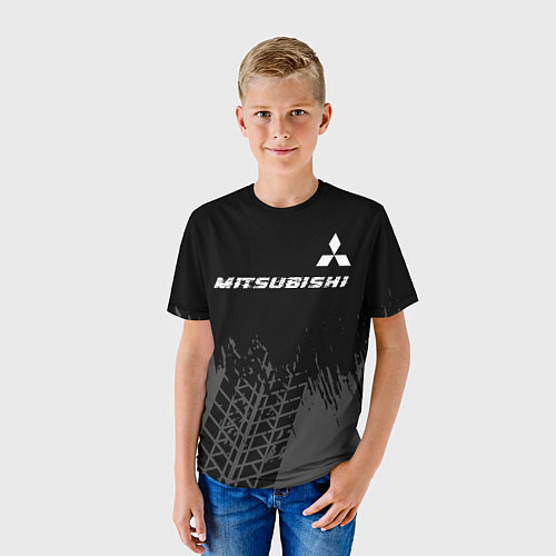 Детская футболка Mitsubishi speed на темном фоне со следами шин: си / 3D-принт – фото 3