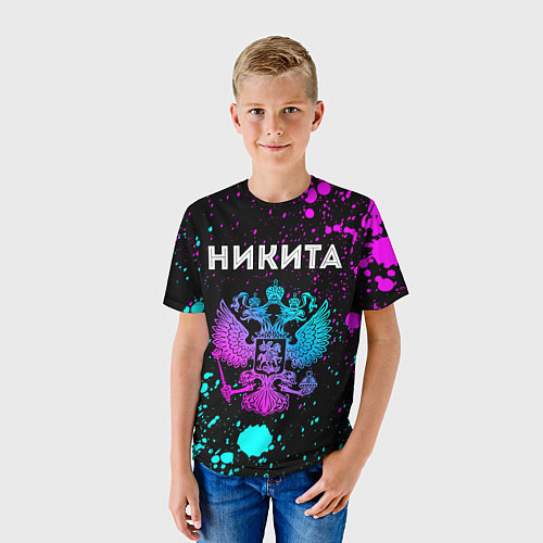 Детская футболка Никита и неоновый герб России / 3D-принт – фото 3