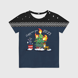 Футболка детская Тигр передаёт кролику год, цвет: 3D-принт