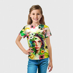 Футболка детская Девушка Весна - акварель, цвет: 3D-принт — фото 2