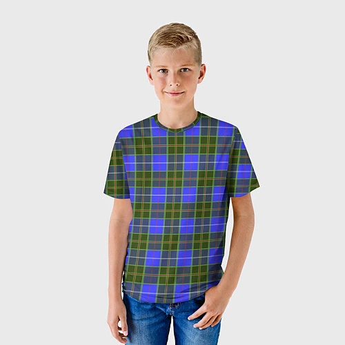 Детская футболка Ткань Шотландка сине-зелёная / 3D-принт – фото 3