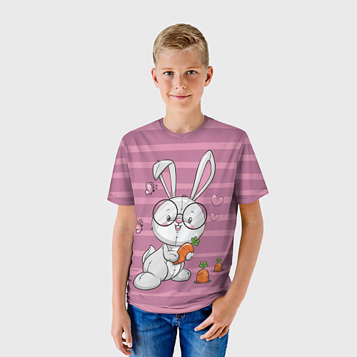 Детская футболка Зайка в очках с морковкой / 3D-принт – фото 3