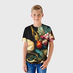 Футболка детская Винтажные цветы акварелью, цвет: 3D-принт — фото 2