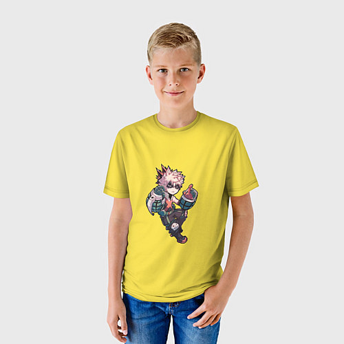 Детская футболка Бакуго Кацуки - желтый фон / 3D-принт – фото 3